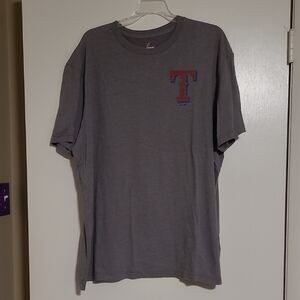 Texas Rangers Majestic Gray Tee with Red and Blue T Logo, XXL